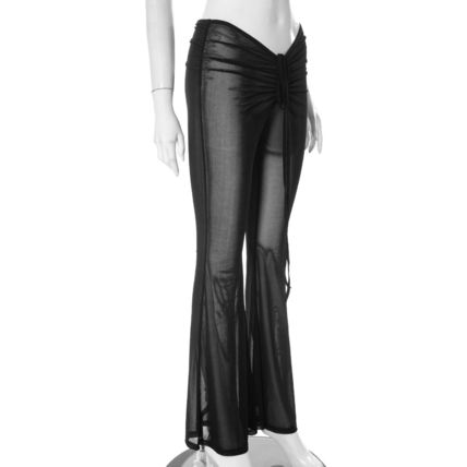 Womens Trousers Low Flared Pants Rise Bell-bottomed See-through Long Pants Club