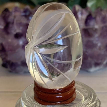 Vintage Ruckl Bohemian Czech Hand Cut Crystal Egg With Stand Original Box Label
