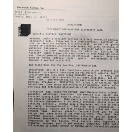 1984 Western Union EasyLink, Electronic Mail, Promo literature; testimonials.