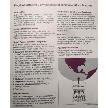 1984 Western Union EasyLink, Electronic Mail, Promo literature; testimonials.