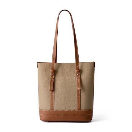 Genuine Leather Women Tote Bag and Shoulder Bag Brown