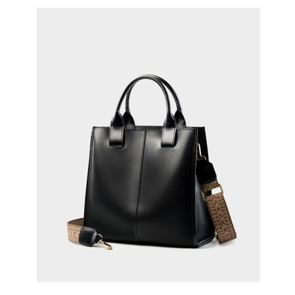 Women Genuine Leather Top Handle Shoulder Bags Black