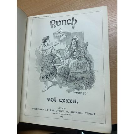 1907 PUNCH MAGAZINE BOUND VOLUMES JAN TO DEC HEAVY 2.8kg ANTIQUE BOOK (P14)