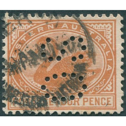 Western Australia 1908 4d pale chestnut Official Perfin SG142a variety used