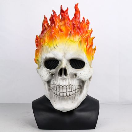 Ghost Rider Flaming Skull Latex Mask Fire Flame Handmade Lifelike Realistic Comi