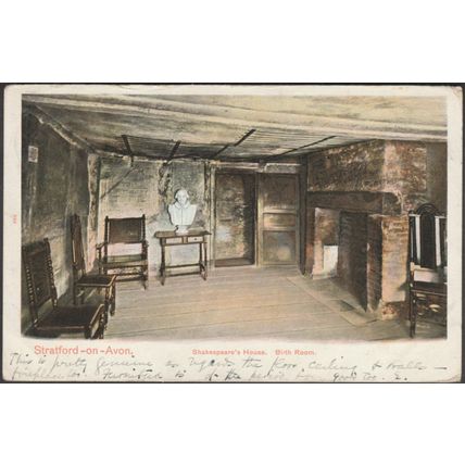 Birth Room, Shakespeare's House, Stratford-on-Avon, 1903 - Peacock Postcard