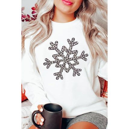 White Leopard Snowflake Pullover Sweatshirt