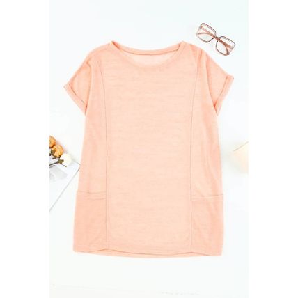 Pink Loose Fit Pockets Short Sleeve Beach Cover Up