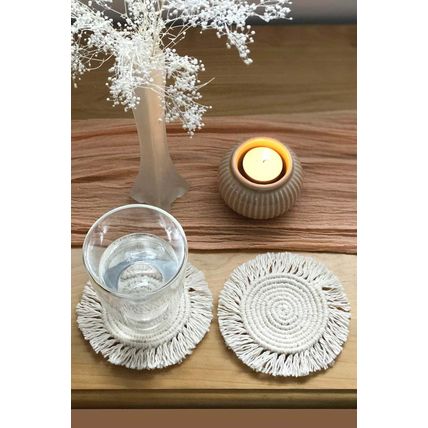 Beige Boho Tassel Macrame Placemats 15*15cm