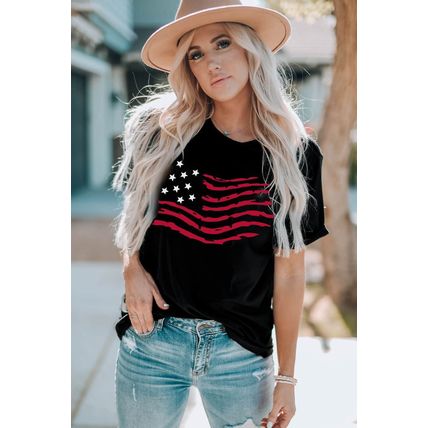 Black American Flag Graphic Crew Neck T Shirt