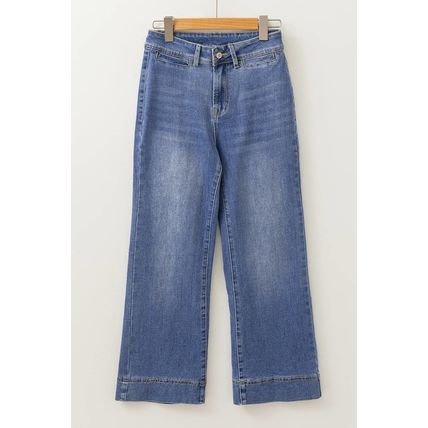 Ashleigh Blue Mineral Wash High Waist Bell Bottom Crop Jeans