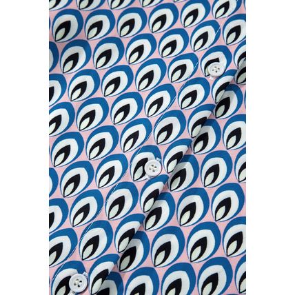 Sky Blue Abstract Print Shirred Cuff Buttoned Oversized Shirt