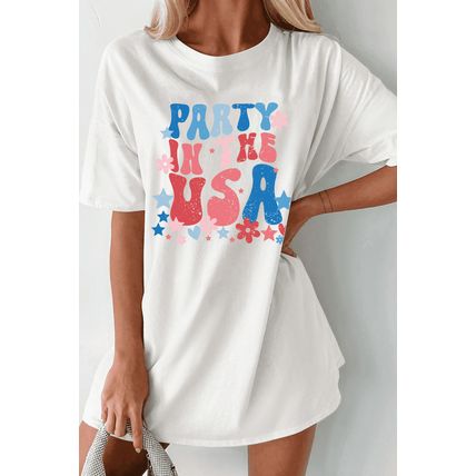 White PARTY IN THE USA Graphic Oversized Tee
