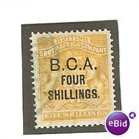 British Central Africa 1892 4/- on 5 shilling Orange Yellow Used SG 19 Stamp