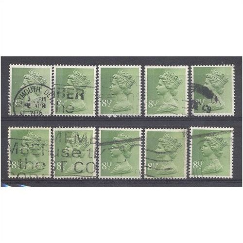 BULK STOCK.8 1/2p Yellowish Green x 10.Type Unchecked.Fine Used.nb12f