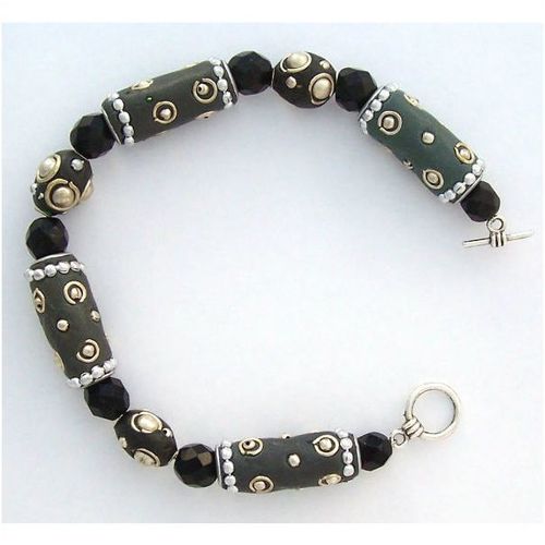 Bracelet #007 India lacquer metal beads 8.25 inch unisex costume fashion jewelry