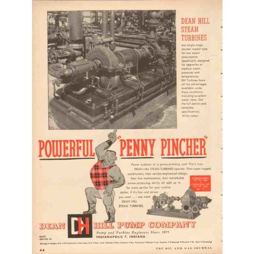 dean hill pump company 1953 powerful penny pincher turbine vintage ad