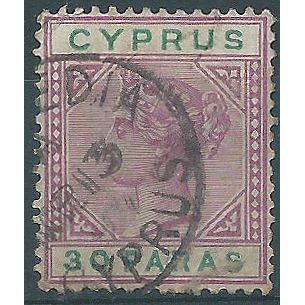 Cyprus 1894 SG41a 30 Paras Pale Mauve & Green DAMAGED "US" Fine Used. ..