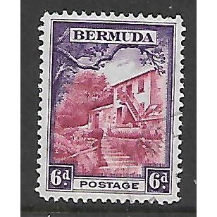 BERMUDA 1936 6d CARMINE LAKE & VIOLET GARDERERS COTTAGE SG104 FINE USED