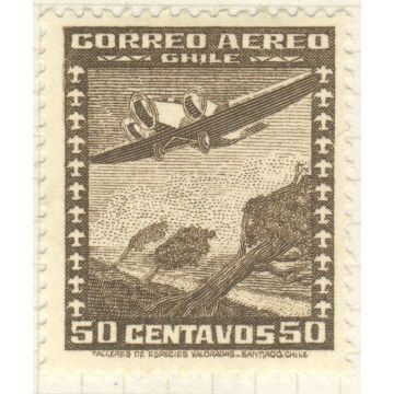 Chile 1934 (Air) - SG240 - 50c brown - Junkers G-24 over Landscape - unused