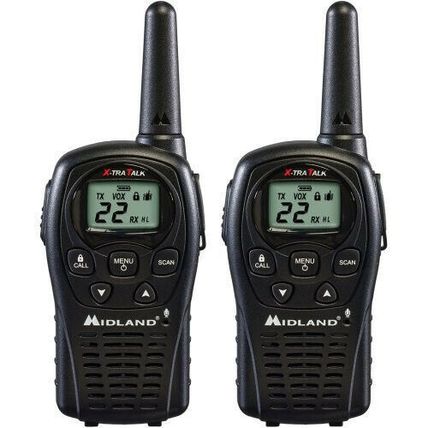2 WALKIE TALKIE MIDLAND LXT500 SIN CARGADOR NI BATERIAS , PEQUEÑOS Y RESISTENTES