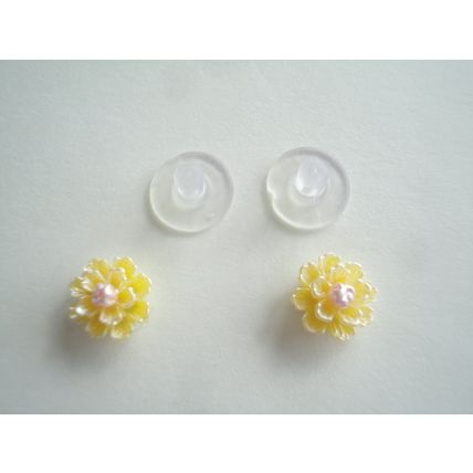 Handmade Yellow Imitation Pearl Resin Flower Bead, Stainless Steel Stud Earrings