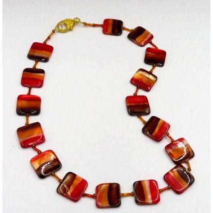 Orange, Red & Brown Shell Necklace & Drop Earring Set Handmade Gift Christmas