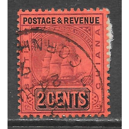 GUIANA BRITISH 1905 SAILING SHIP SANDBACH 2c PURPLE BLACK USED STRONG COLOUR pad