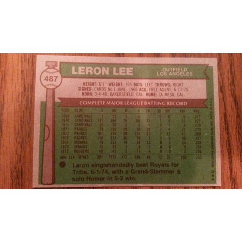 1976 Topps Card # 487 Leron Lee Very Good (3) Los Angeles Dodgers