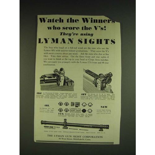 1932 Lyman Sights Ad - 48J, 48Y, 48L, 17A - Watch the winners who score the V's