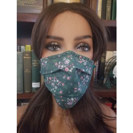 Adult Face Masks - Floral on Green - Filter Pocket - Roomy - Breathable
