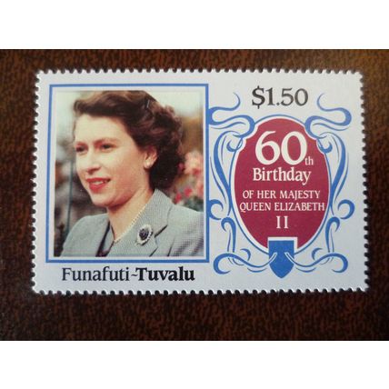 Tuvalu Funafuti 1986 60th Birthday of Queen Elizabeth II 1$ 50c mint stamp