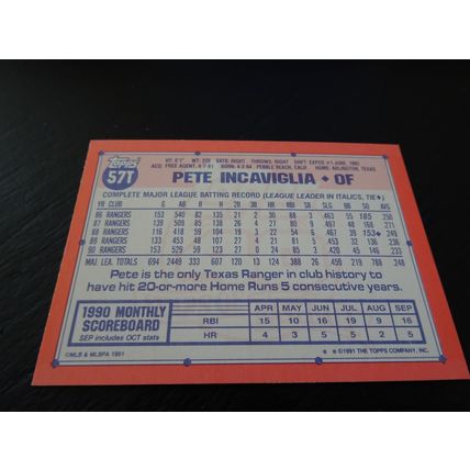 1991 Topps Traded Card # 057T Pete Incaviglia Near Mint (7) Detroit Tigers