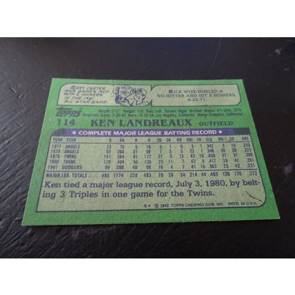 1982 Topps Card # 114A Ken Landreaux Near Mint (7) Los Angeles Dodgers