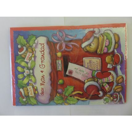 Dear Nan And Grandad Merry Christmas Teddy Bears Post Box Portrait Vantage Card