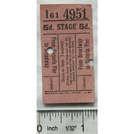 Vintage: 5d Stage ticket Douglas Corp., Broadway / Victoria Pier