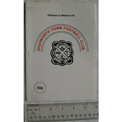 1990 programme Highworth Town v. Brimscombe & Thrupp, Fairford Hospital Cup