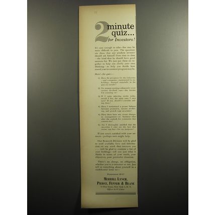 1951 Merrill Lynch Ad - 2 minute quiz for investors