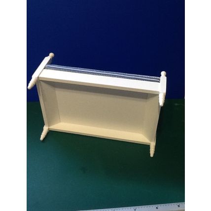 White Double Bed with Blue White Striped Mattress 1:12th Dolls House Miniature
