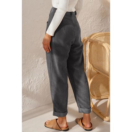 Gray Corduroy High Waist Straight Leg Pants