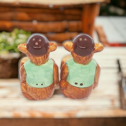 Twin Monkeys Salt & Pepper Shakers - Ceramic - Hand Painted