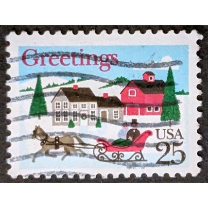 STAMP United States SG2380 1988 25c Christmas - Sleigh and houses Used