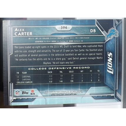 2015 Topps ALEX CARTER (Detroit Lions) Rookie card #394