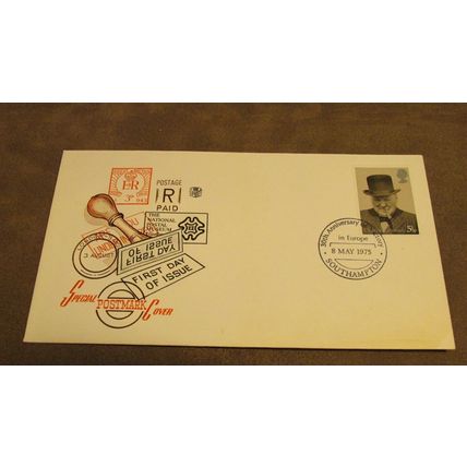 Stuarts 1975 GB FDC Cover - Winston Churchill / World War 2 Victory Anniv - F24