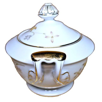Summit Fine China Ceramic Barbara Sugar Bowl With Lid Floral Design Gold Trimmed