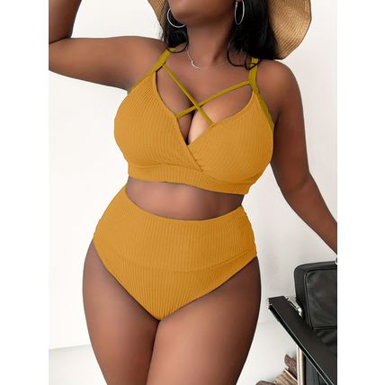 New Sexy Plus Solid Size Color Halter High Waist Bikini Swimsuit