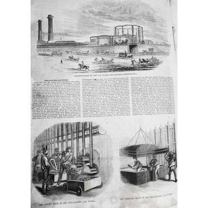 Philadelphia Gas Works - Gleason's Pictorial, April 1853 - 4 Prints & story