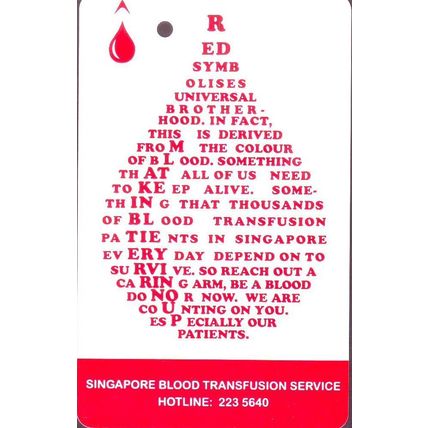 Singapore Blood Transfusion Service S'pore Transitlink Train/Bus Card