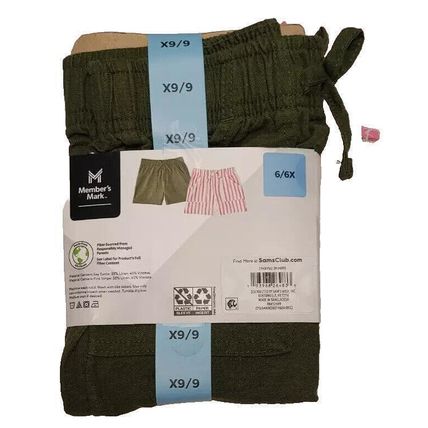 NWT Member's Mark Girl's 2-Pack Linen Shorts Pink Stripe/Green 6/6X