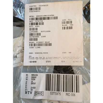 NEW LOT 3301 vishay WSH2818R0150FEA DALE RESISTOR, 2818, R015, 5W,1% ,Ei